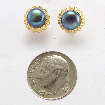 14k Sunflower Black Pearl Earrings E821