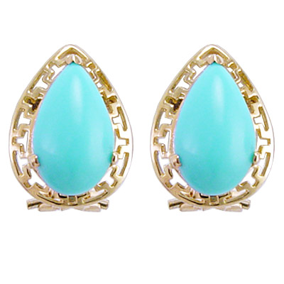 14k Gold Turquoise Greek Key Earrings e826 14k Gold Turquoise Greek Key Earrings e826