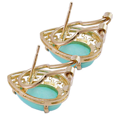 14k Gold Turquoise Greek Key Earrings e826 14k Gold Turquoise Greek Key Earrings e826