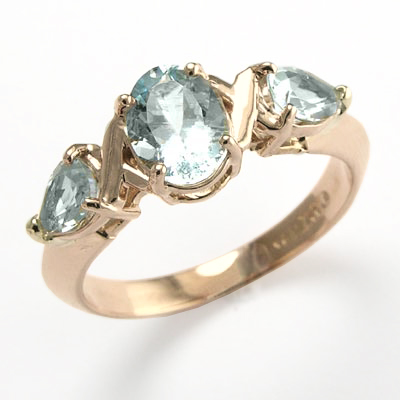 Three Stone Aquamarine Ring in 14k rose gold R1031