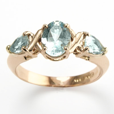 Three Stone Aquamarine Ring in 14k rose gold R1031