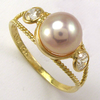 14k Lavender Pearl & CZ Ring R1047 14k Lavender Pearl & CZ Ring R1047