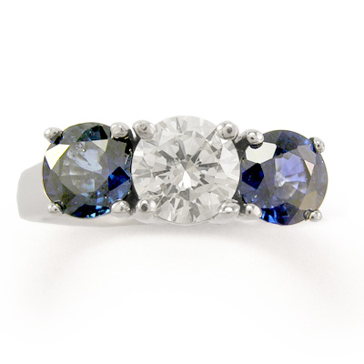 Sapphire Diamond Three Stone Ring 14K R1055 Sapphire Diamond Three Stone Ring 14K R1055