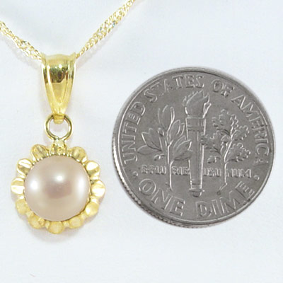 14k yellow Gold White Pearl Pendant P452