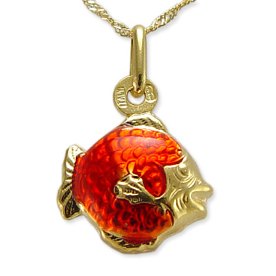 14k Gold Red Fish Enamel Pendant P450