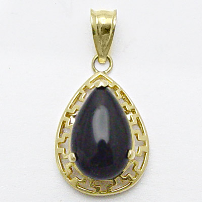14k Gold Pear Cut Onyx Pendant P462