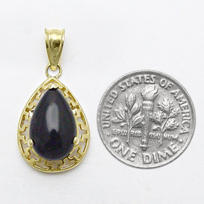14k Gold Pear Cut Onyx Pendant P462