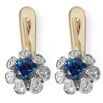 Russian style Diamond Sapphire Earrings 14 E848 Russian style Diamond Sapphire Earrings 14 E848