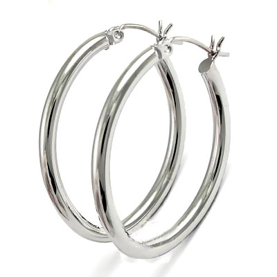 14k White Gold Hoop Earrings E915