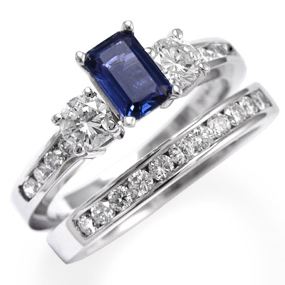 18k Gold Sapphire Diamond Engagement Ring Set R1174