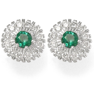 Russian Jewelry Diamond Emerald Earrings 14k Gold E849 Russian Jewelry Diamond Emerald Earrings 14k Gold E849