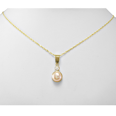14k Gold Pink Pearl Pendant P466