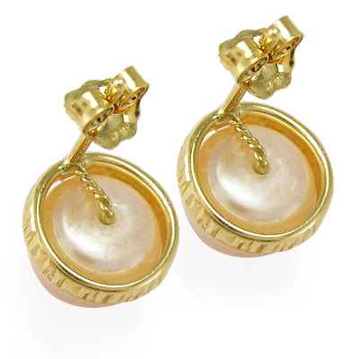 14K Gold Genuine Pink Pearl Earrings 8MM E858