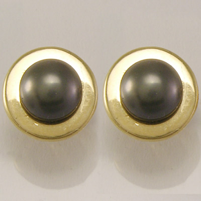 14k Gold Genuine Black Pearl Stud Earrings E864