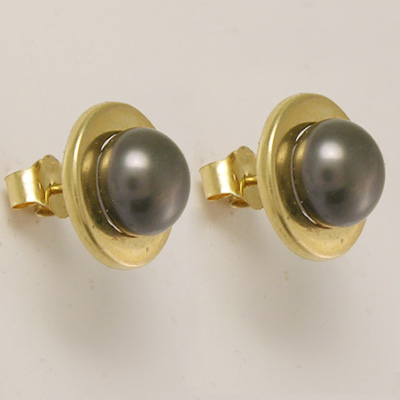 14k Gold Genuine Black Pearl Stud Earrings E864