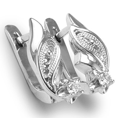 Sterlling Silver Diamond Earrings Russian Jewelry E866