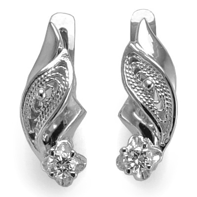 Sterlling Silver Diamond Earrings Russian Jewelry E866