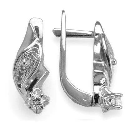 Sterlling Silver Diamond Earrings Russian Jewelry E866