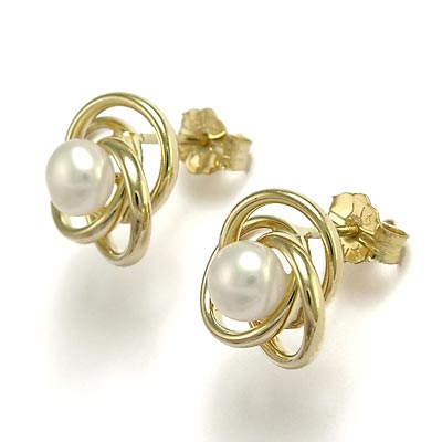 10k Gold Pearl Knot Studs E850 10k Gold Pearl Knot Studs E850