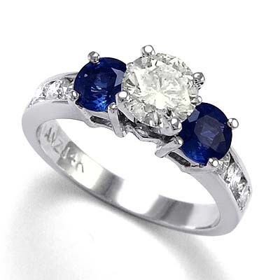14k Gold Blue Sapphire White Sapphire Diamond Ring R1105