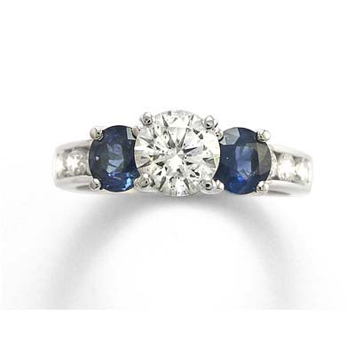 14k Gold Blue Sapphire White Sapphire Diamond Ring R1105