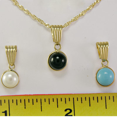 14k Yellow Gold Pearl, Onyx & Turquoise Pendant P472