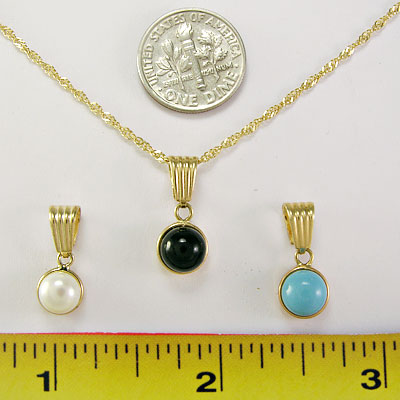 14k Yellow Gold Pearl, Onyx & Turquoise Pendant P472