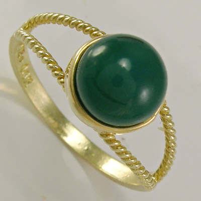 14k Gold Round Green Onyx Ring R1106