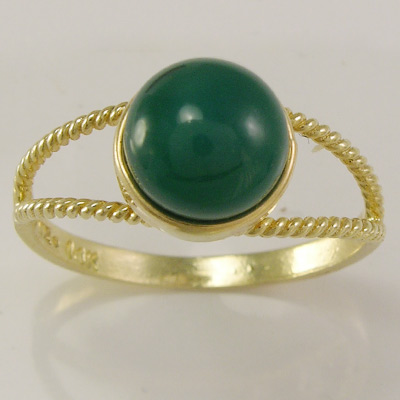 14k Gold Round Green Onyx Ring R1106
