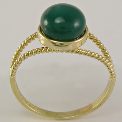 14k Gold Round Green Onyx Ring R1106