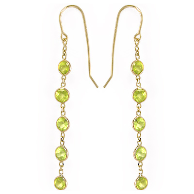 14k solid Gold Dangling Peridot Earrings #E871