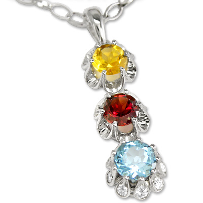 14K White Gold 3 Stone Pendant P481