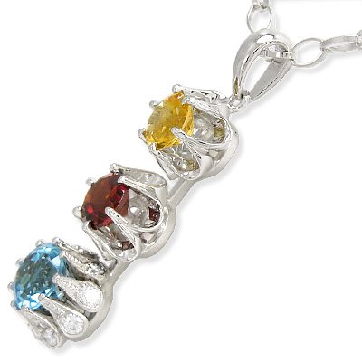 14K White Gold 3 Stone Pendant P481