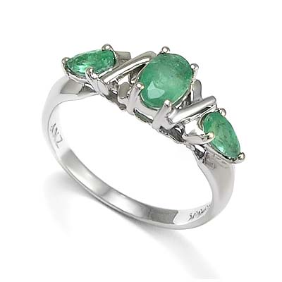 1.35ct Genuine Emerald Three Stone Ring 18k R1111