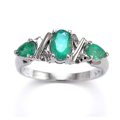 1.35ct Genuine Emerald Three Stone Ring 18k R1111