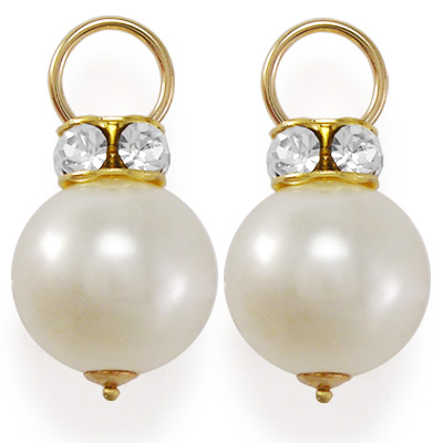 14k Gold White Pearl Swarovski Charms E885