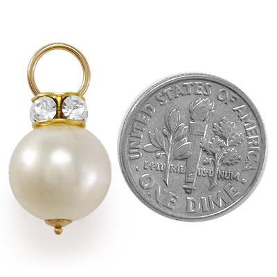 14k Gold White Pearl Swarovski Charms E885