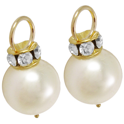 14k Gold White Pearl Swarovski Charms E885