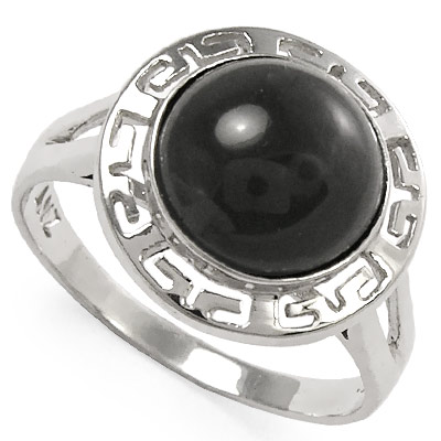14k Gold Greek Genuine Onyx Ring R1112