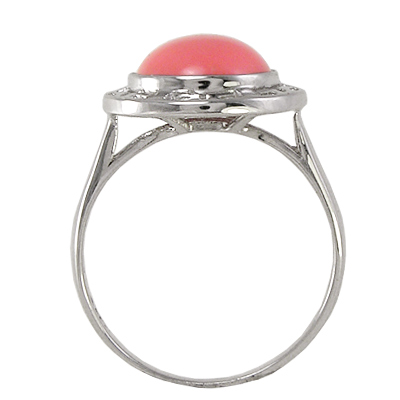 14k White Gold Greek Key Coral Ring R1114 14k White Gold Greek Key Coral Ring R1114