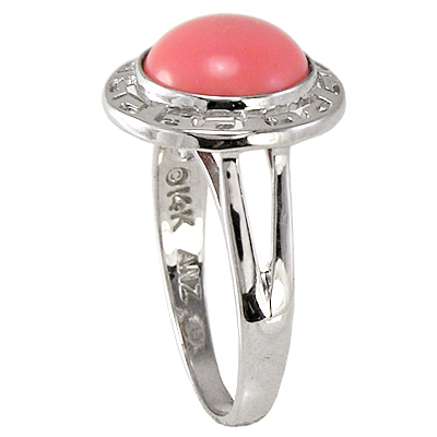 14k White Gold Greek Key Coral Ring R1114 14k White Gold Greek Key Coral Ring R1114