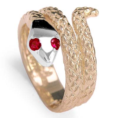 14k Two-Tone Twisted Serpent Ruby Ring R1116