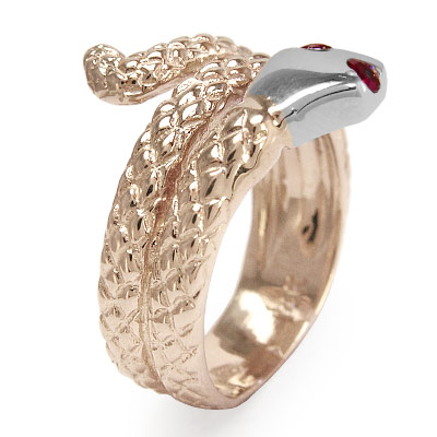 14k Two-Tone Twisted Serpent Ruby Ring R1116