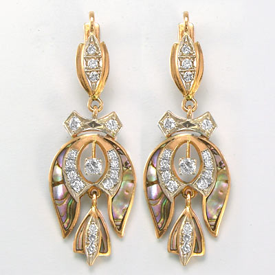 14k Rose Gold Diamonds & Shell Estate Earrings E891