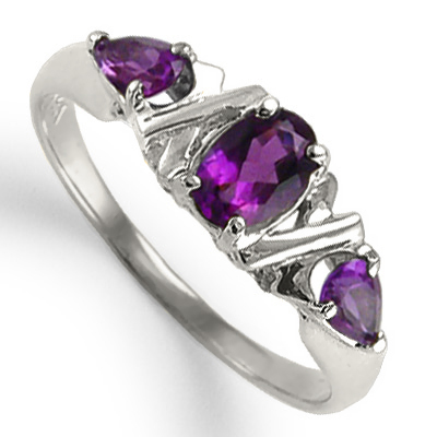 Mother's ring Three Stone Amethyst 10k R1220