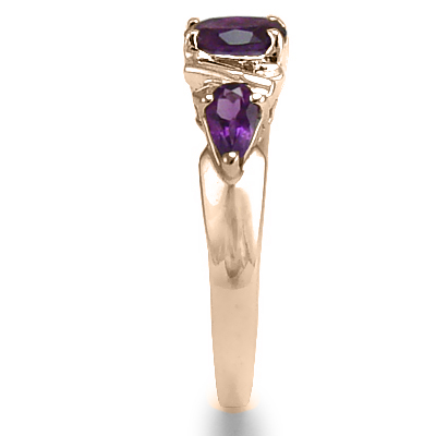 Mother's Three Stone Amethyst Ring 14k Gold R1221