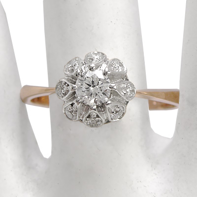 14k Gold Diamond Ring Russian Jewelry R1297