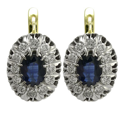 Russian Style Sapphire & Diamond Earrings 585 E924