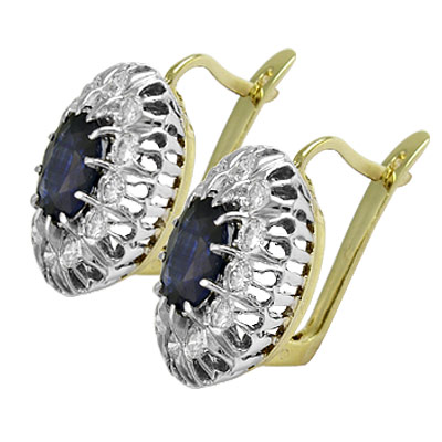 Russian Style Sapphire & Diamond Earrings 585 E924
