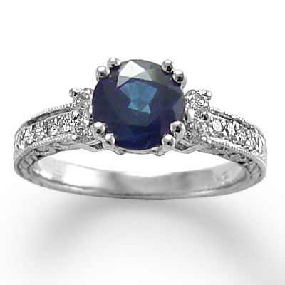 Ceylon Sapphire Diamond Anniversary Ring 14k R1258